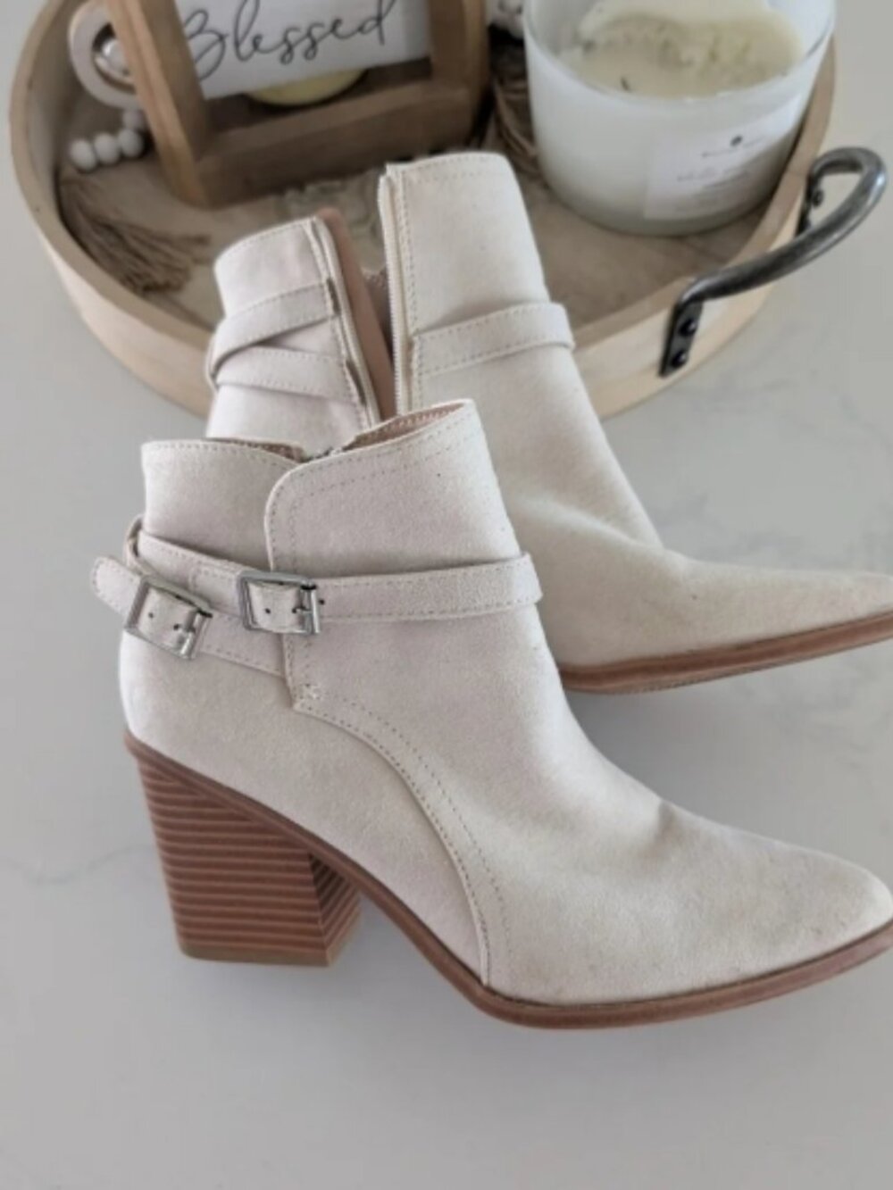 Women's Cream Ankle Boots Size 6